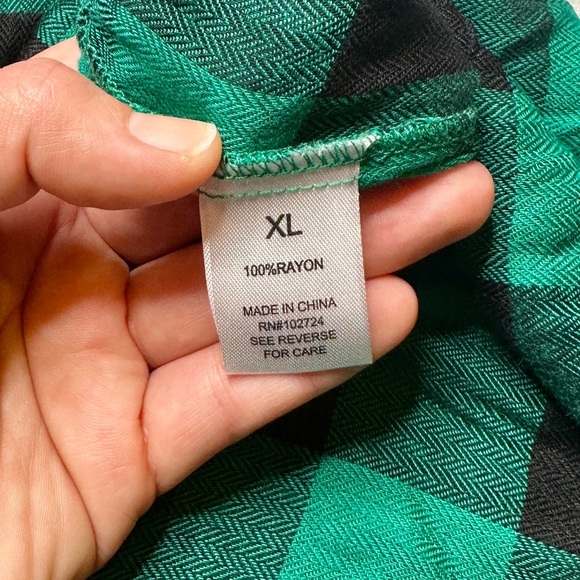 Hestera & Orchard Green Black Plaid Flannel Shirt XL Soft Rayon - Picture 6 of 6